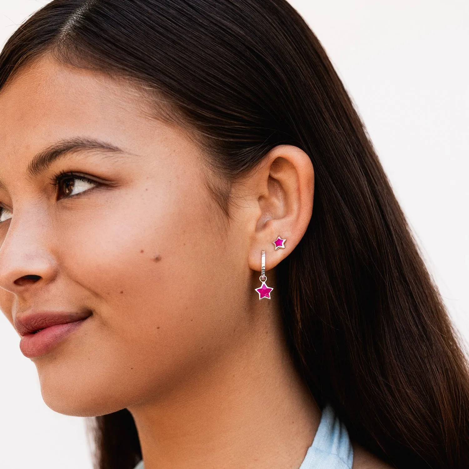 Pink Enamel Narrative Star Huggie Hoops sold by Dower & Hall product image thumbnail 2