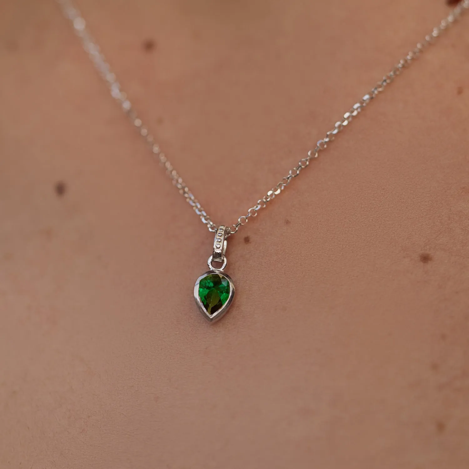 Green Garnet Peardrop Necklace sold by Dower & Hall product image thumbnail 3