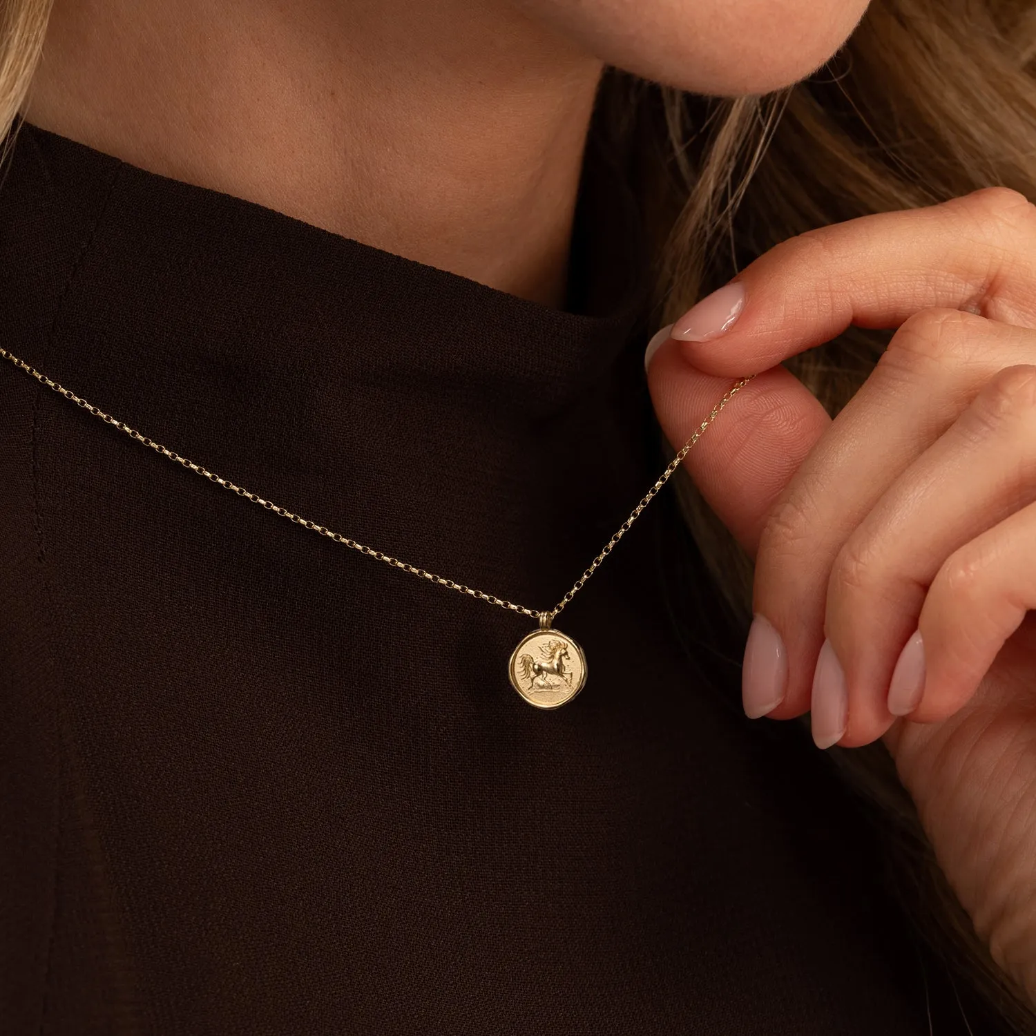 9k Gold Fire Horse Tiny Talisman Necklace sold by Dower & Hall product image thumbnail 2