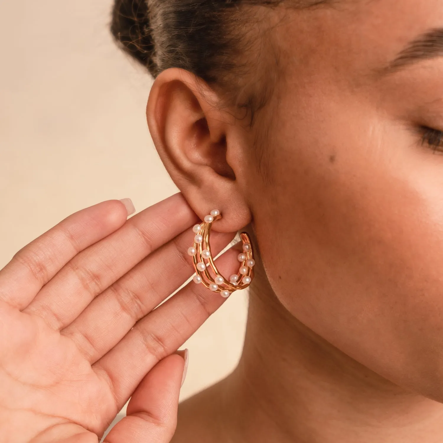 Statement Triple Row Waterfall Pearl Hoops sold by Dower & Hall product image thumbnail 4