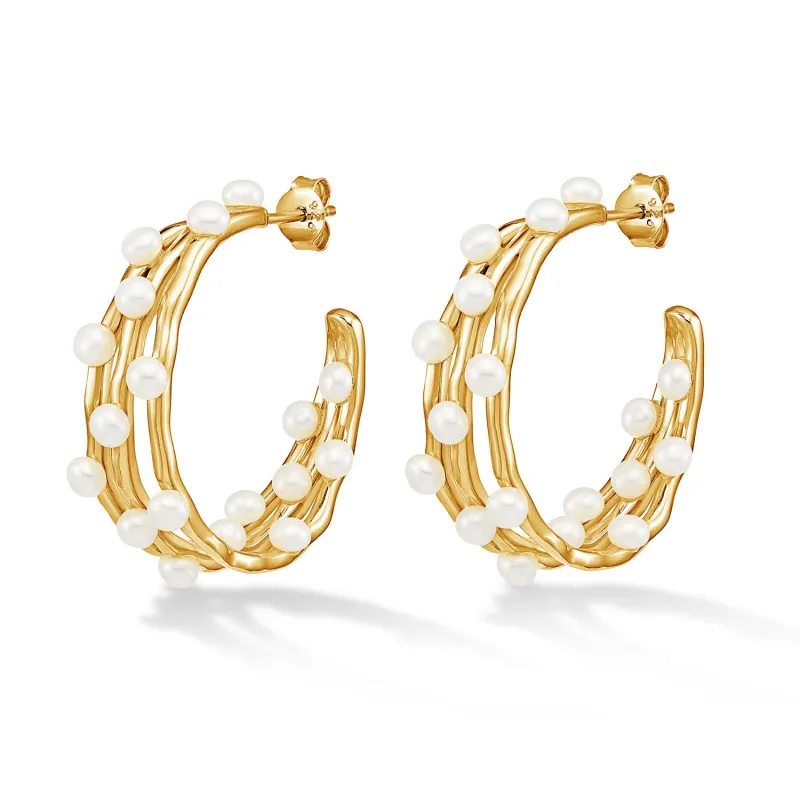 Statement Triple Row Waterfall Pearl Hoops sold by Dower & Hall