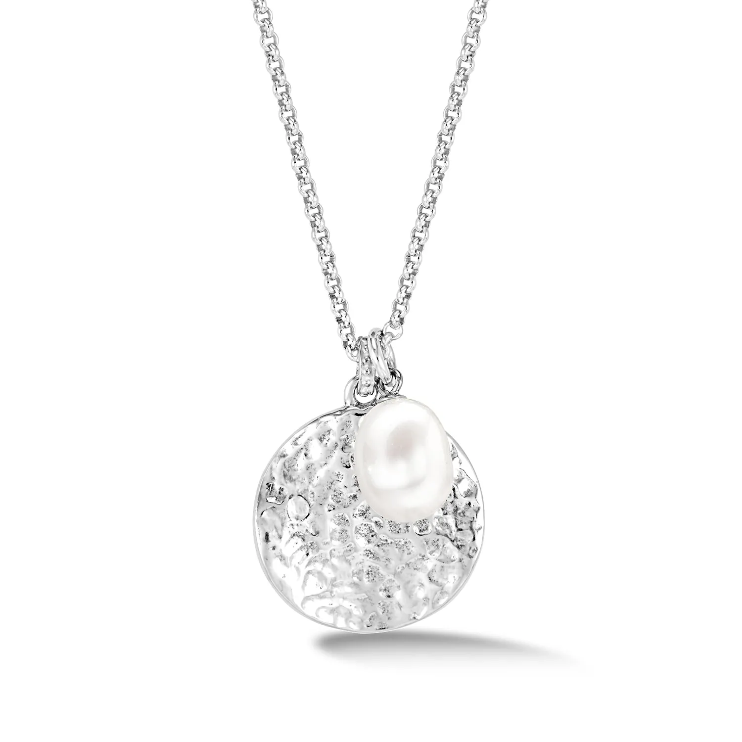 Hammered Disc & White Freshwater Pearl Nomad Pendant sold by Dower & Hall product image thumbnail 5