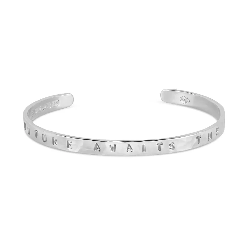 ‘Adventure Awaits the Bold’ Hand-Stamped Hammered Nomad Bangle made by Dower & Hall