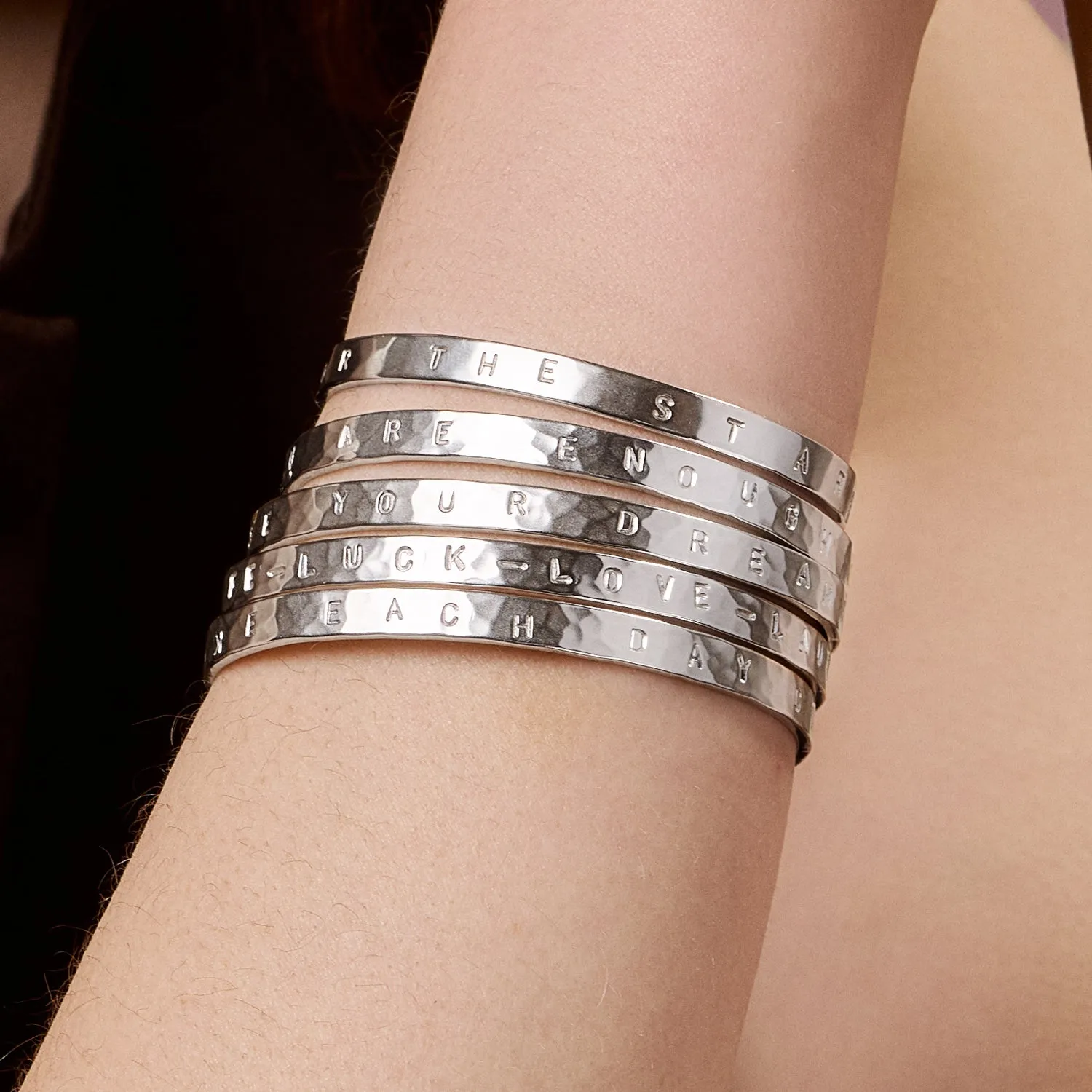 ‘Aim for the Stars’ Hand-Stamped Hammered Nomad Bangle sold by Dower & Hall product image thumbnail 2