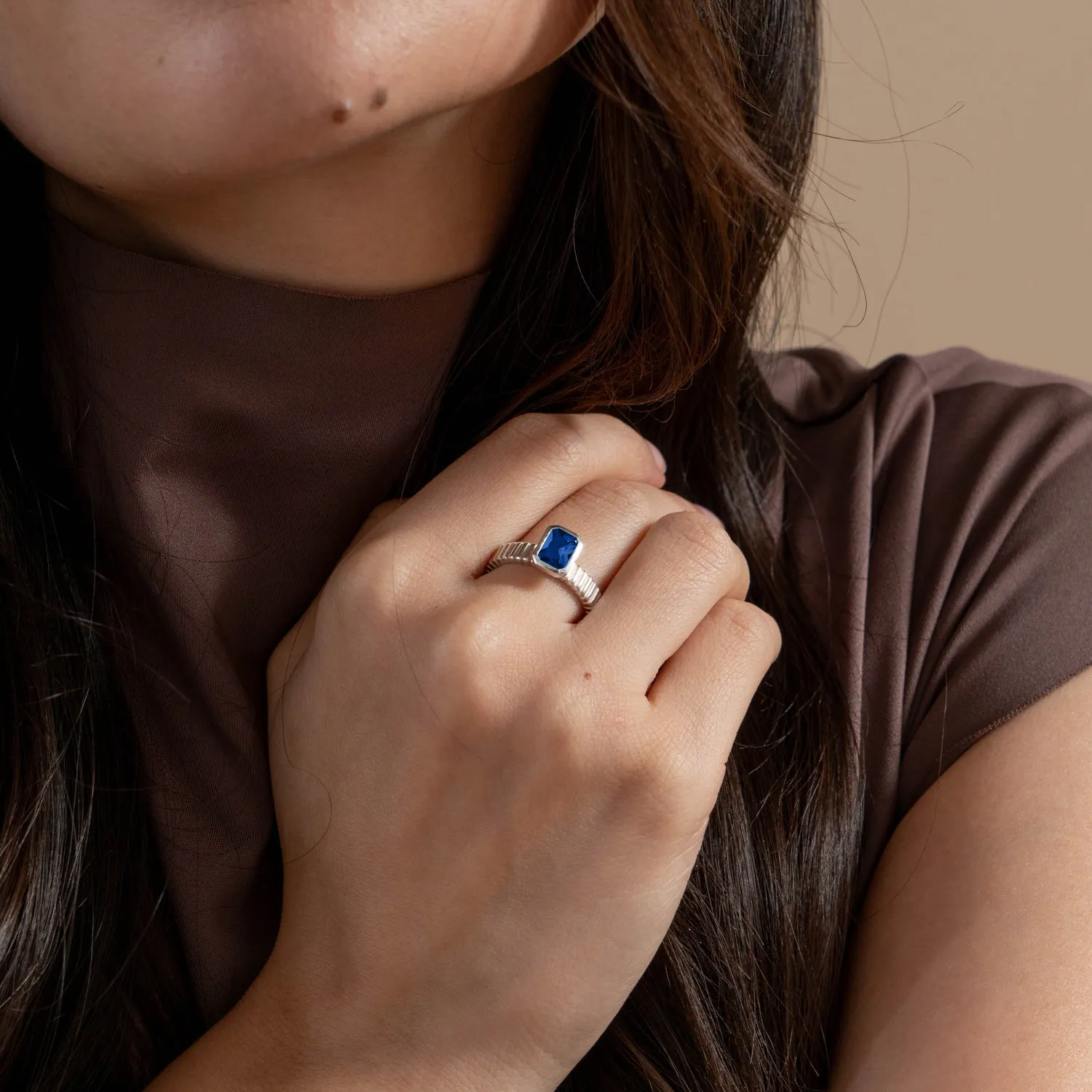 14k Lab Grown Sapphire Octagon Humbug Twinkle Ring sold by Dower & Hall product image thumbnail 2
