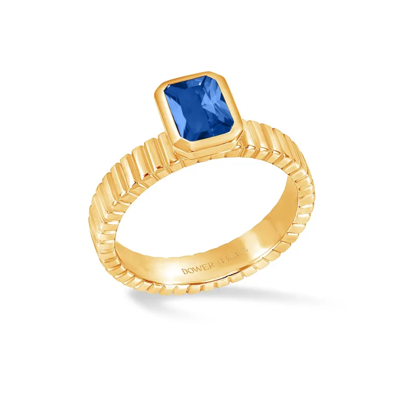 14k Lab Grown Sapphire Octagon Humbug Twinkle Ring made by Dower & Hall