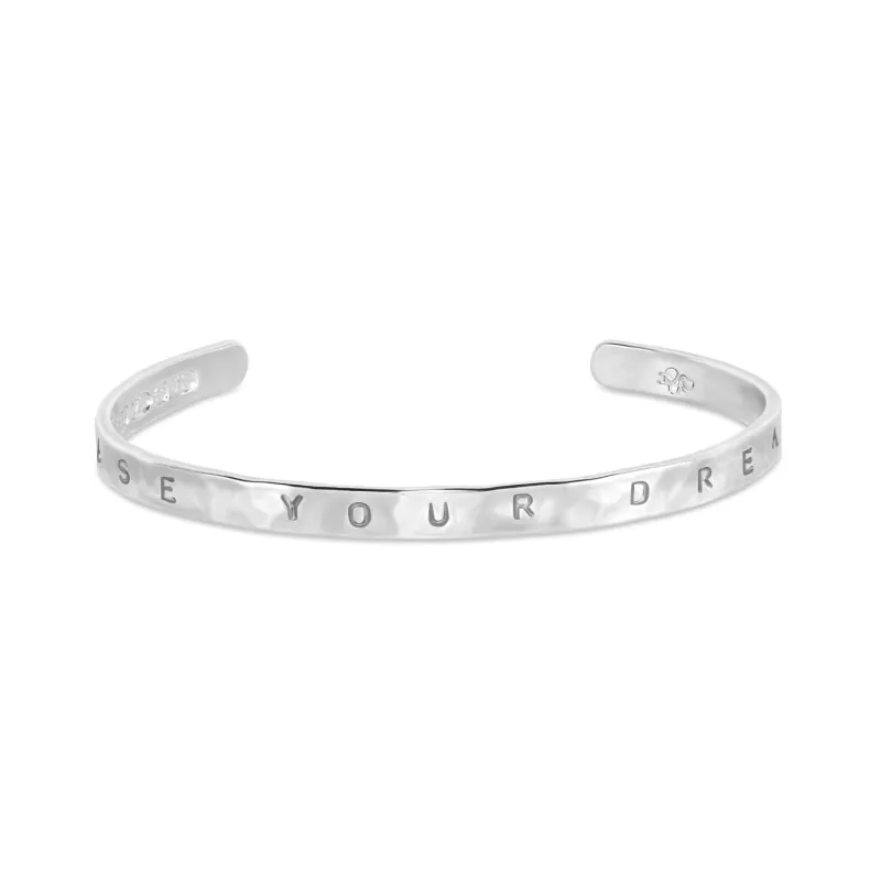 ‘Life Luck Love Laughter’ Hand-Stamped Hammered Nomad Bangle made by Dower & Hall