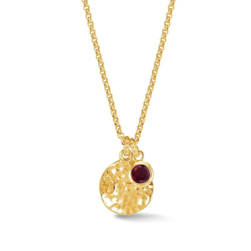 Hammered Disc & 5mm Garnet Array Pendant made by Dower & Hall