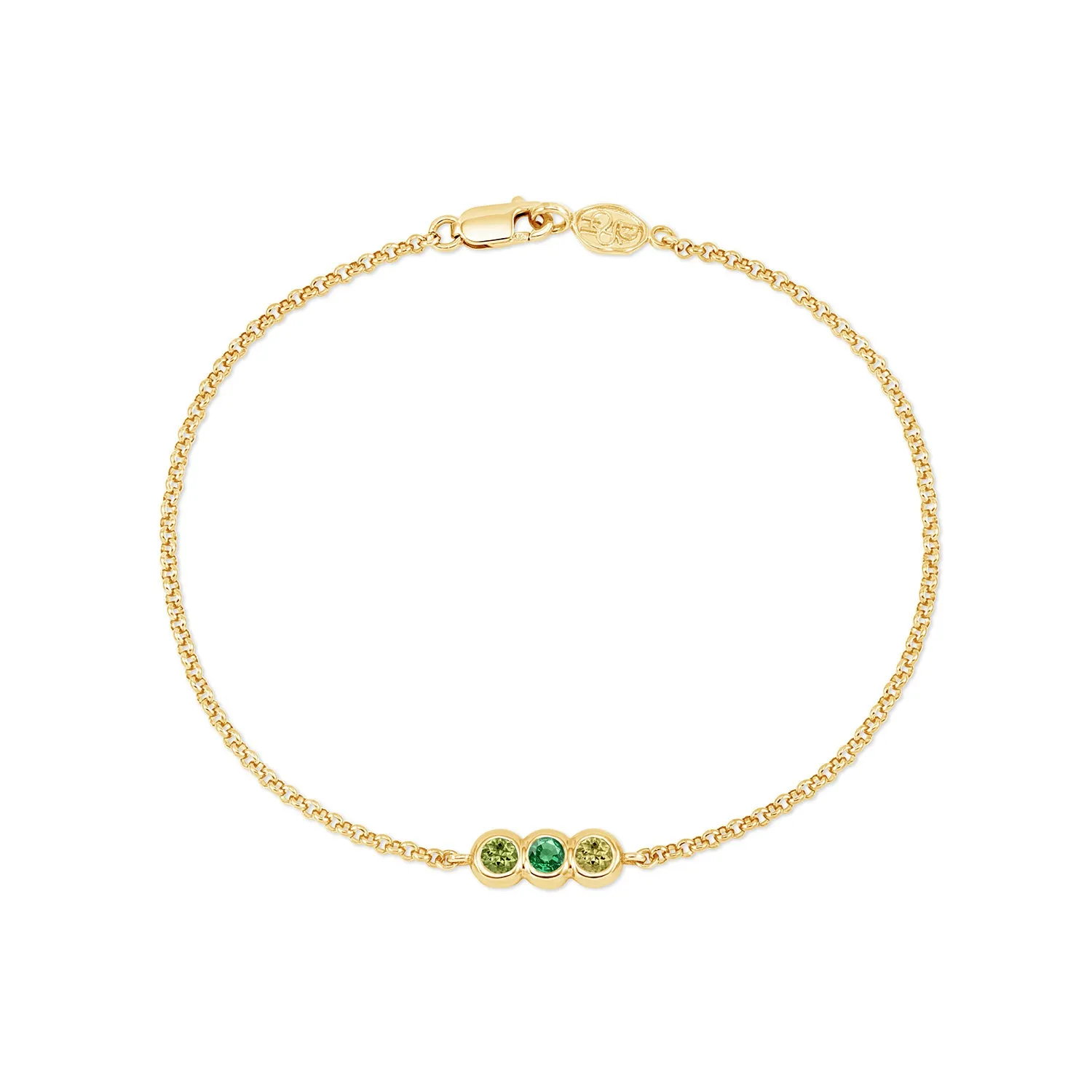 9k Round 3mm Trio Greens Dew Drop Chain Bracelet sold by Dower & Hall
