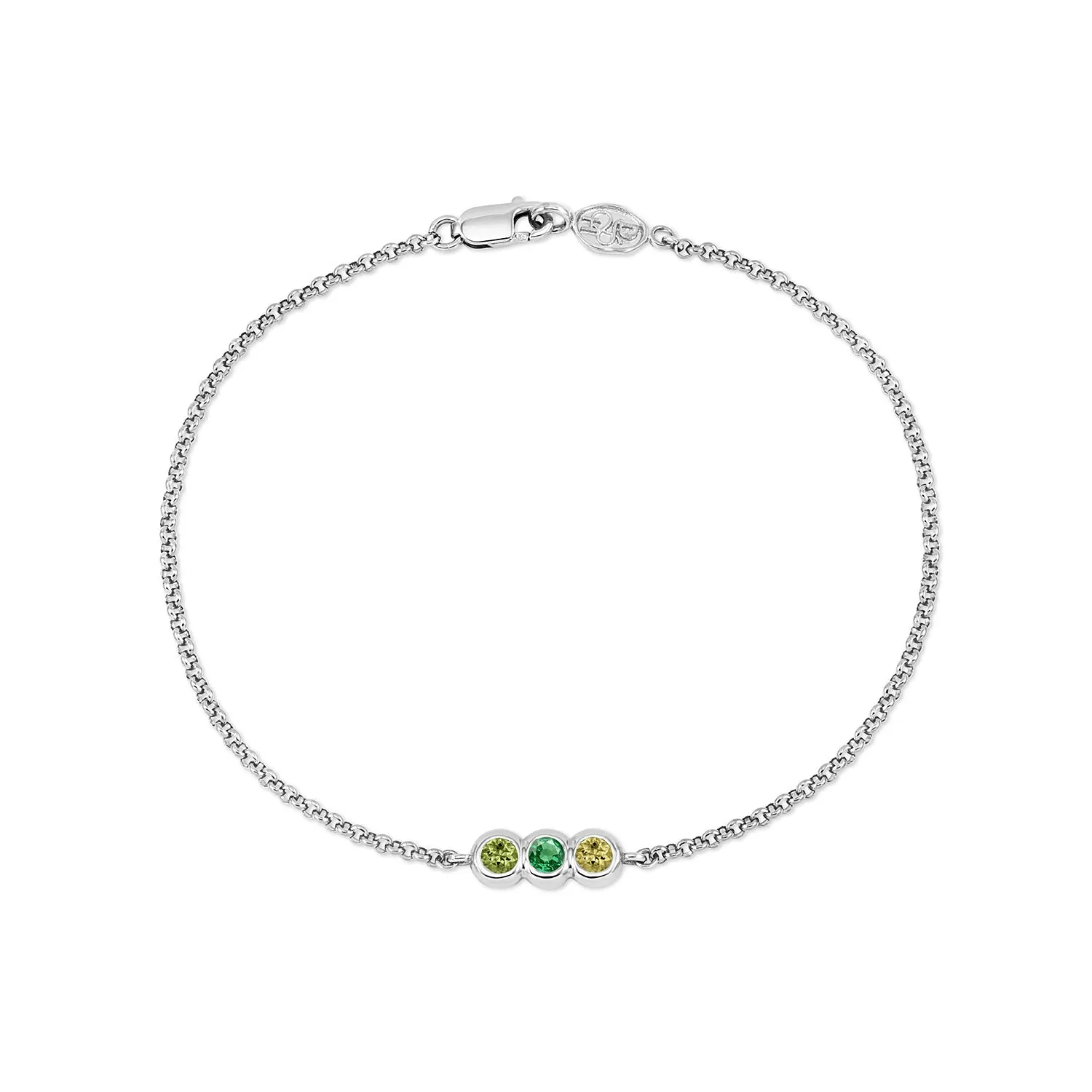 9k Round 3mm Trio Greens Dew Drop Chain Bracelet sold by Dower & Hall product image thumbnail 4