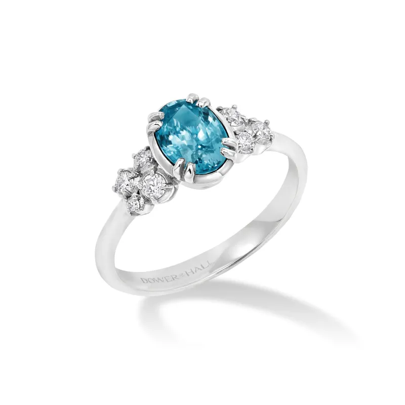 18k Large Oval Aquamarine & Diamond Stargazer Ring made by Dower & Hall