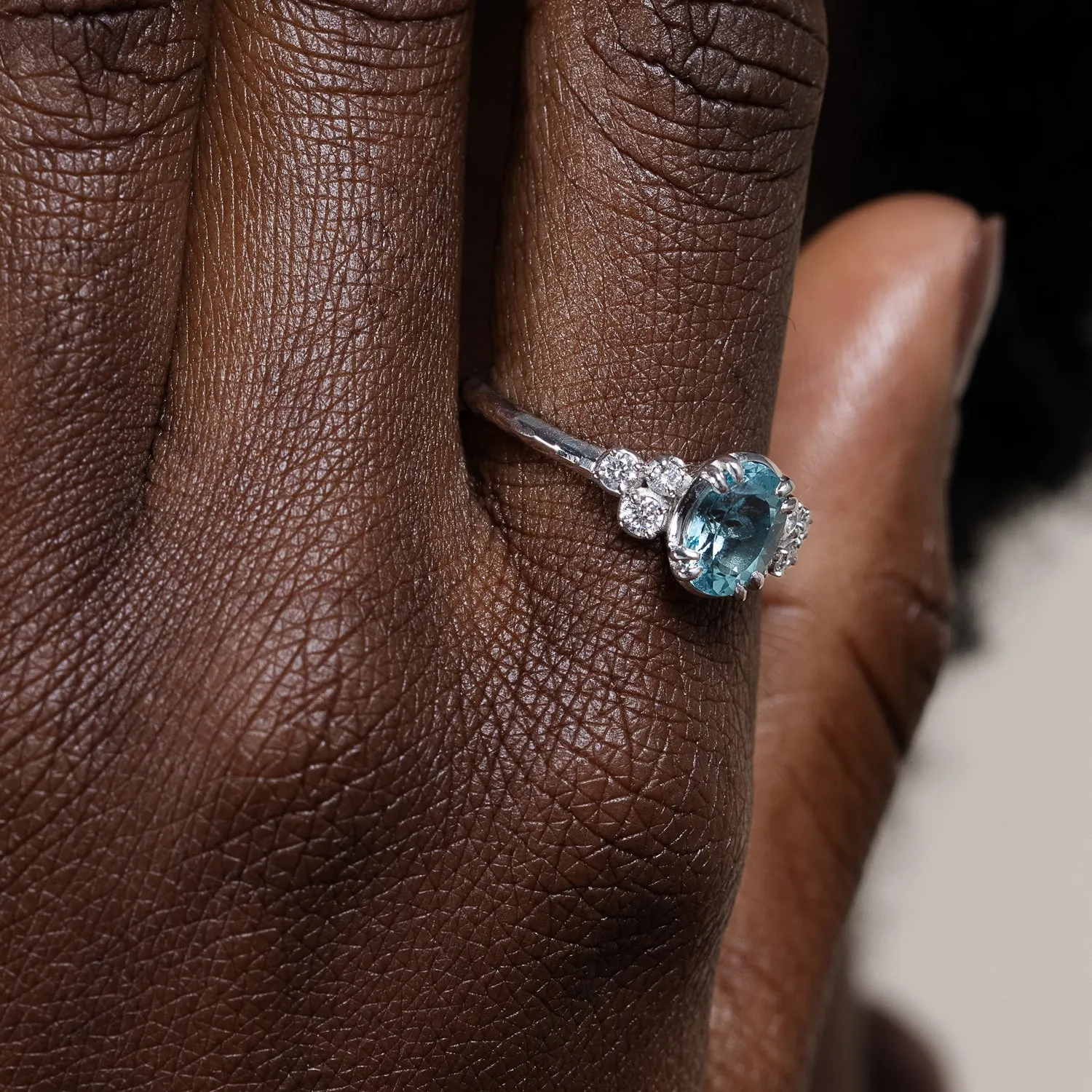 18k Large Oval Aquamarine & Diamond Stargazer Ring sold by Dower & Hall product image thumbnail 2
