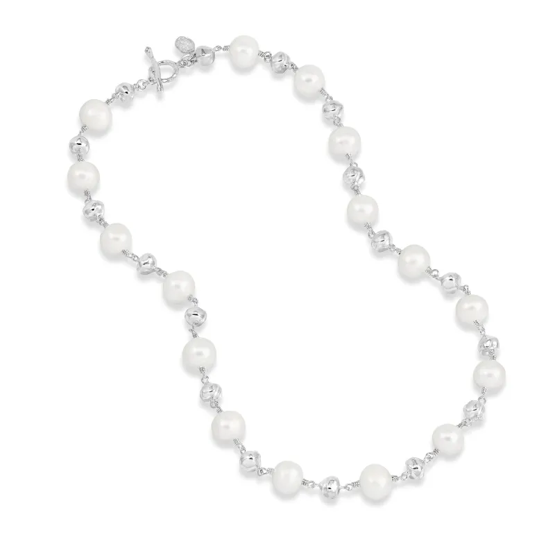 Nomad Nugget™ & White Freshwater Pearl Necklace made by Dower & Hall