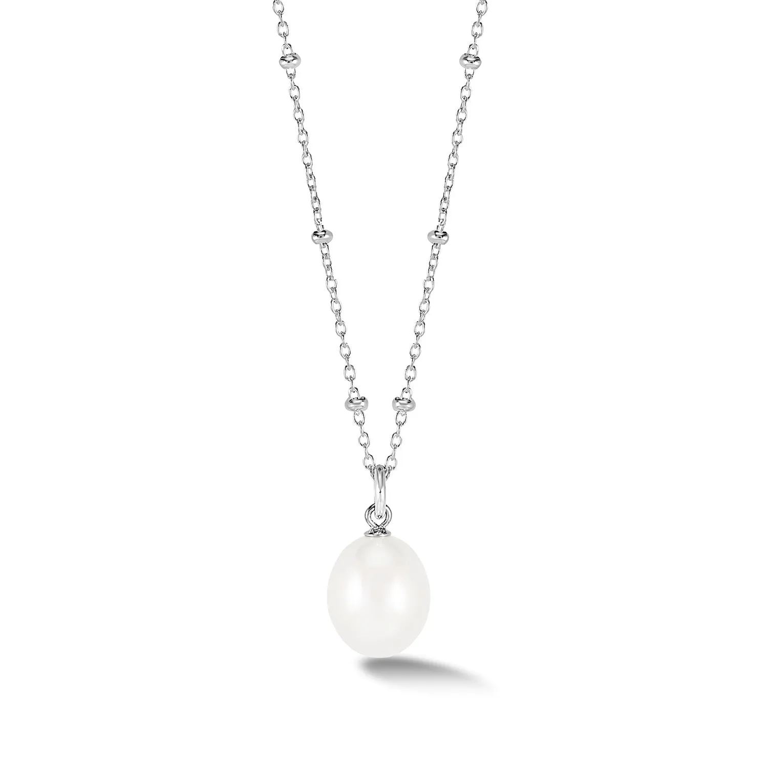 Adjustable Timeless 10mm Oval White Freshwater Pearl Pendant sold by Dower & Hall