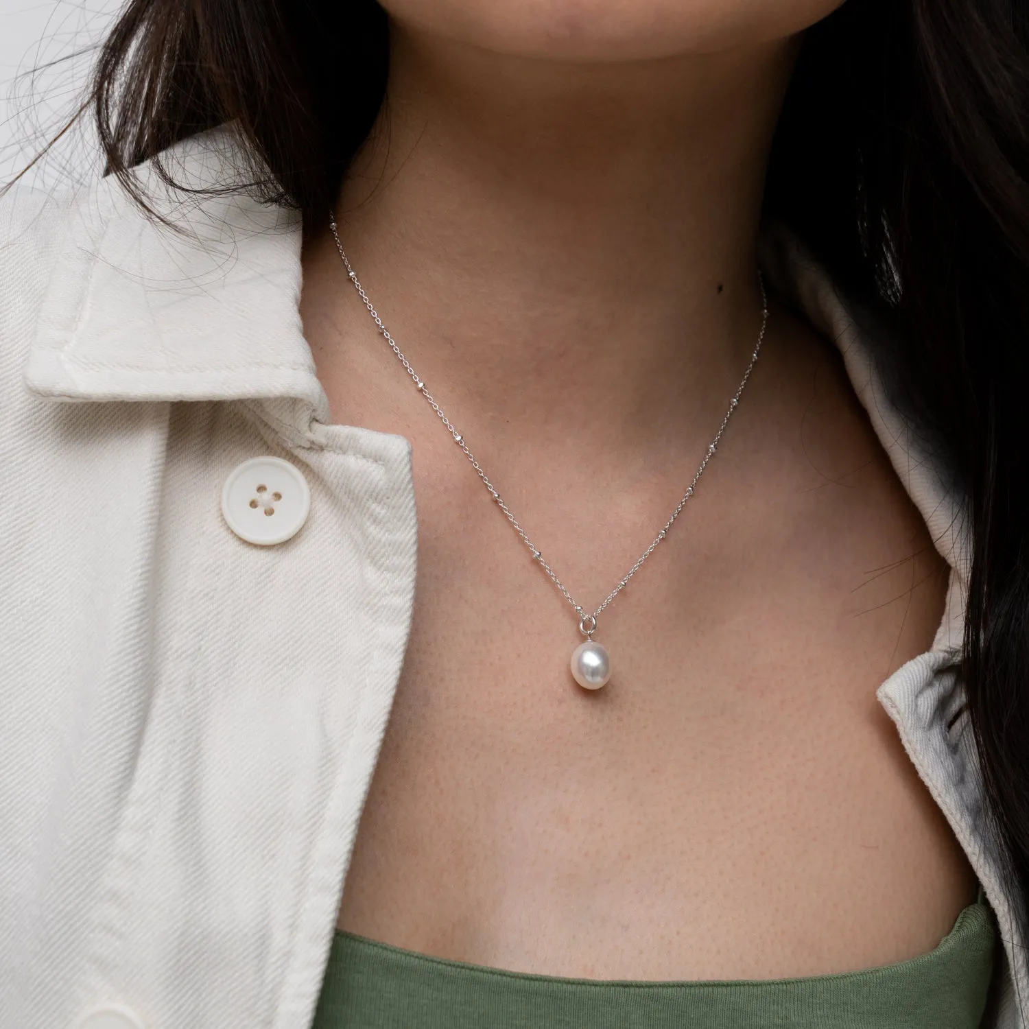 Adjustable Timeless 10mm Oval White Freshwater Pearl Pendant sold by Dower & Hall product image thumbnail 3