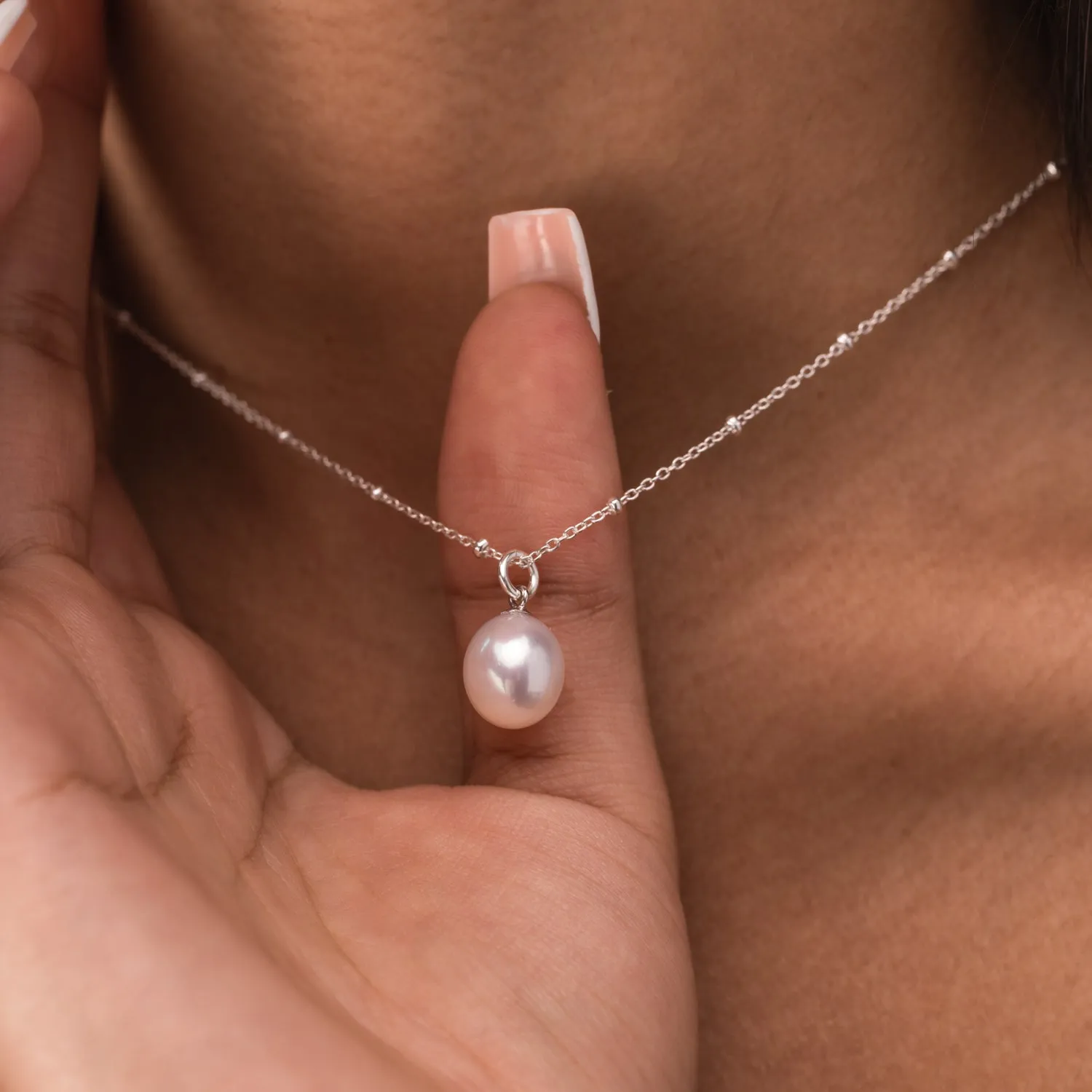 Adjustable Timeless 10mm Oval White Freshwater Pearl Pendant sold by Dower & Hall product image thumbnail 4