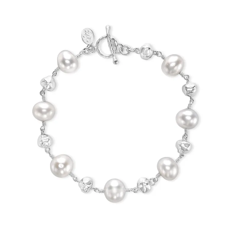 Nomad Nugget™ & White Freshwater Pearl Bracelet made by Dower & Hall