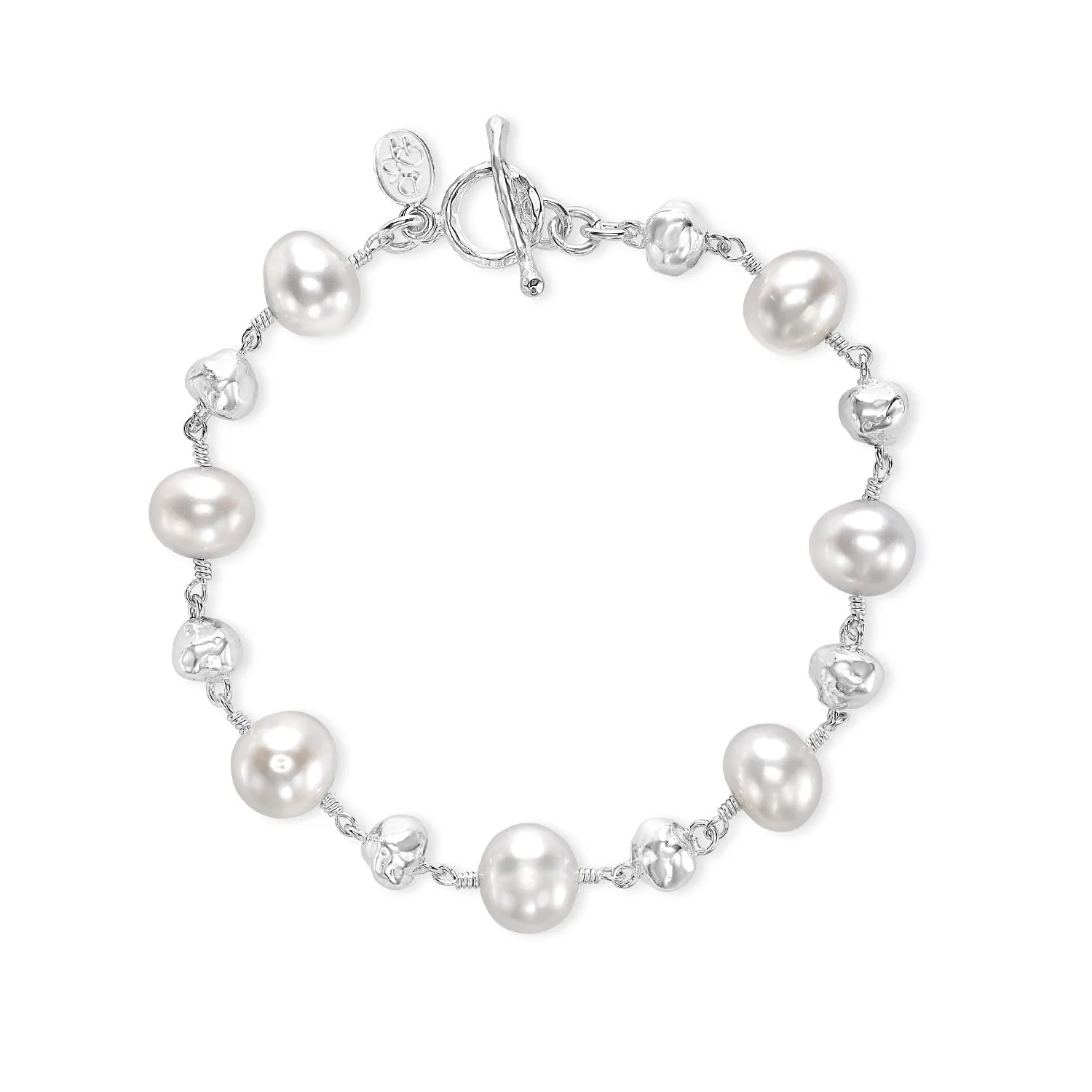 Nomad Nugget™ & White Freshwater Pearl Bracelet sold by Dower & Hall