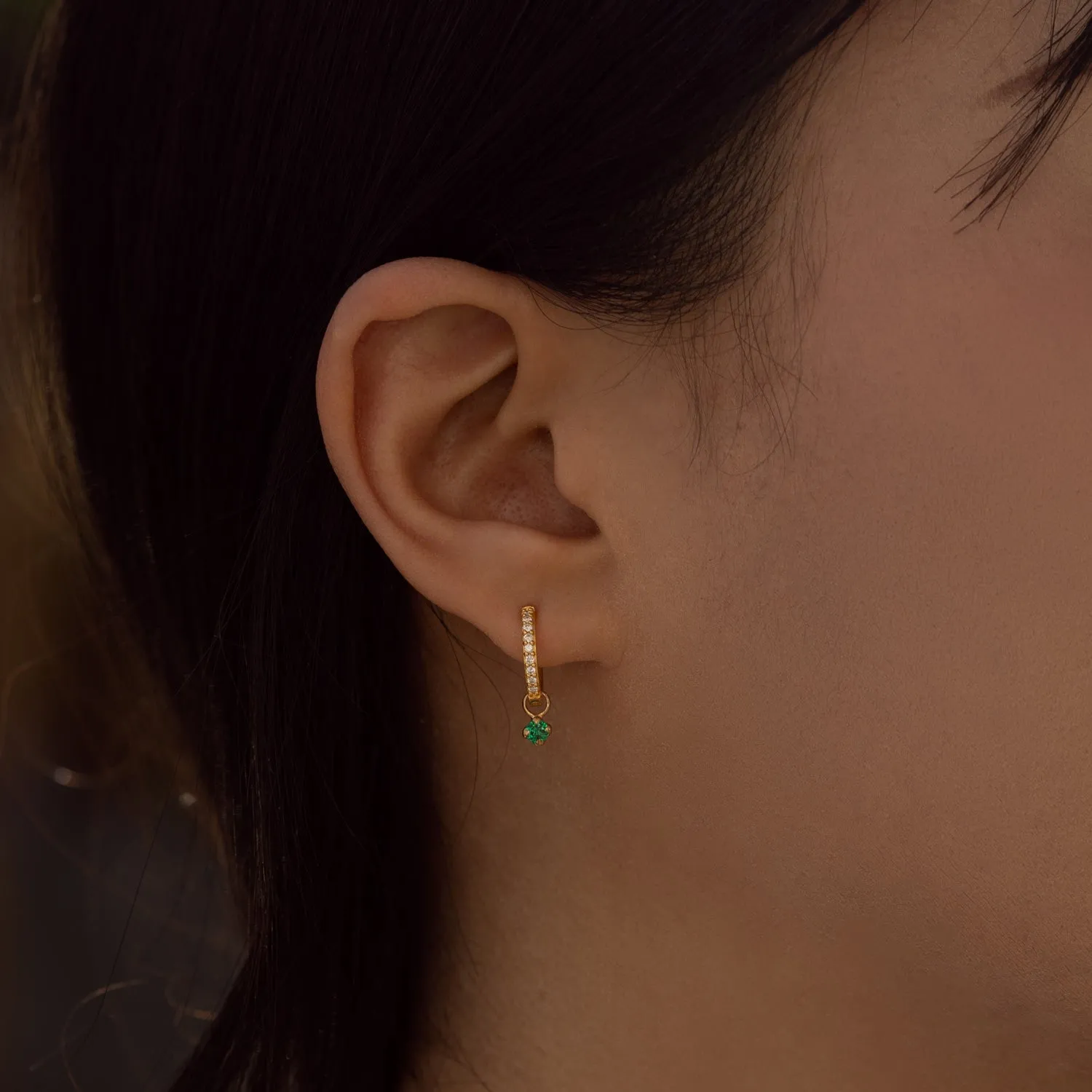 9k Diamond Hoops with Demantoid Lotus Drops sold by Dower & Hall product image thumbnail 2