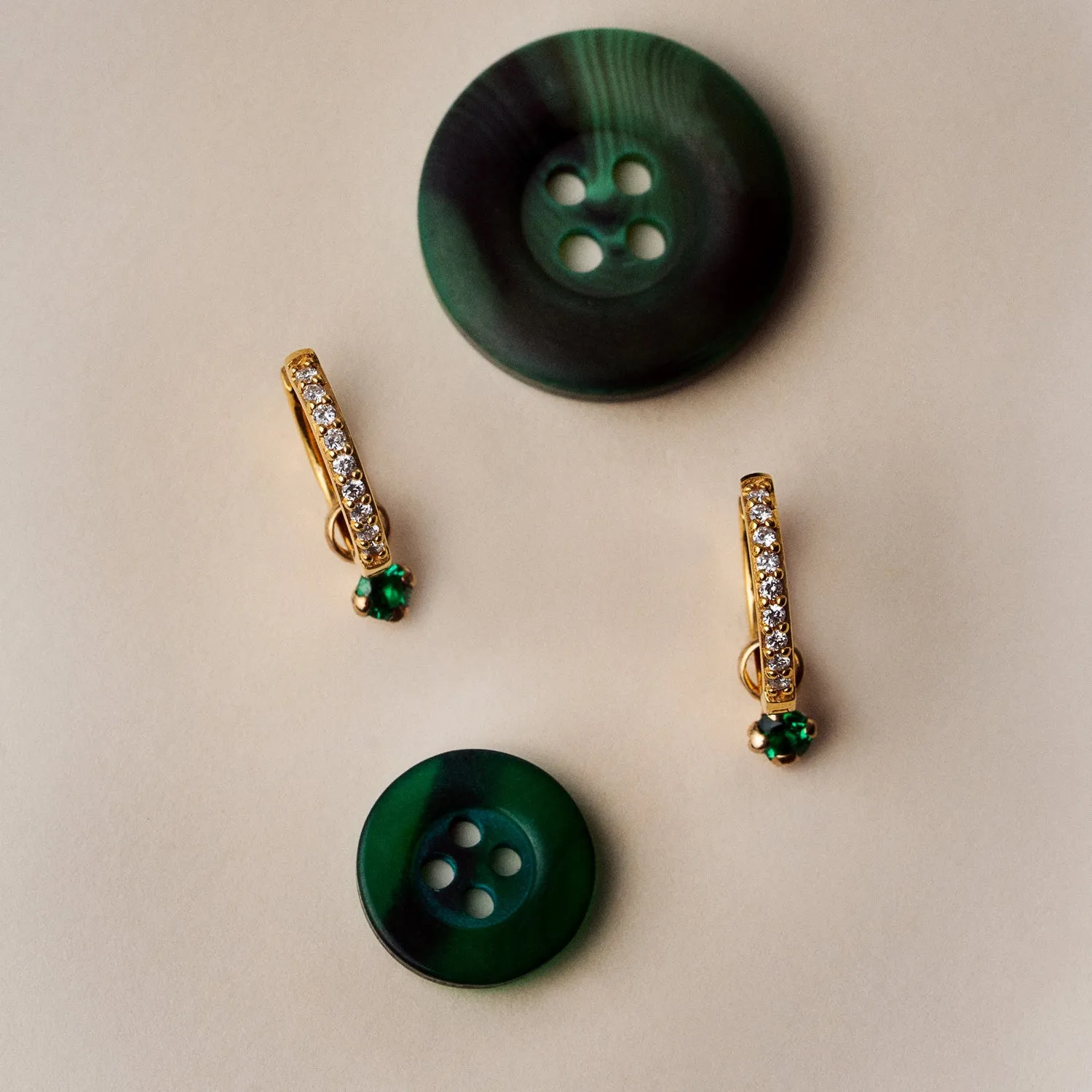 9k Diamond Hoops with Demantoid Lotus Drops sold by Dower & Hall product image thumbnail 3