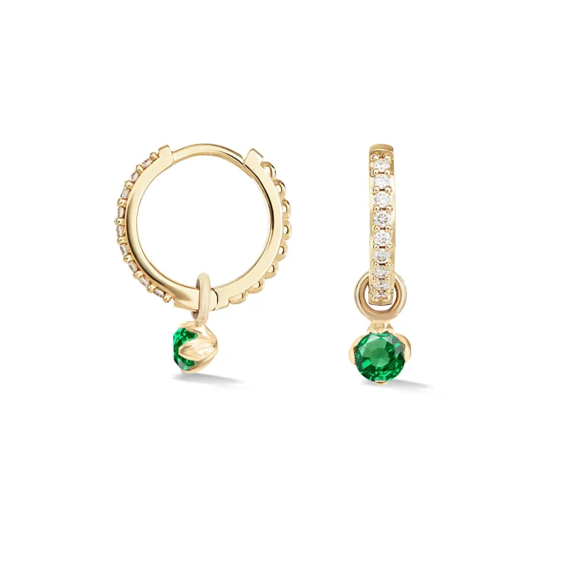 9k Diamond Hoops with Demantoid Lotus Drops made by Dower & Hall