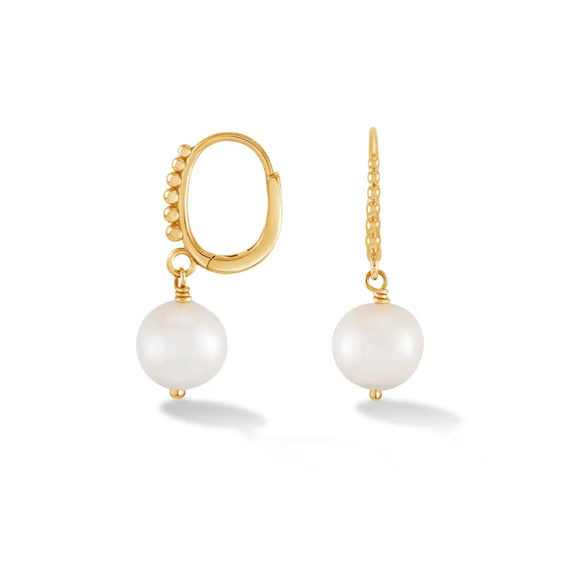 9k Gold White Luna Pearl™ Drop Hoops made by Dower & Hall