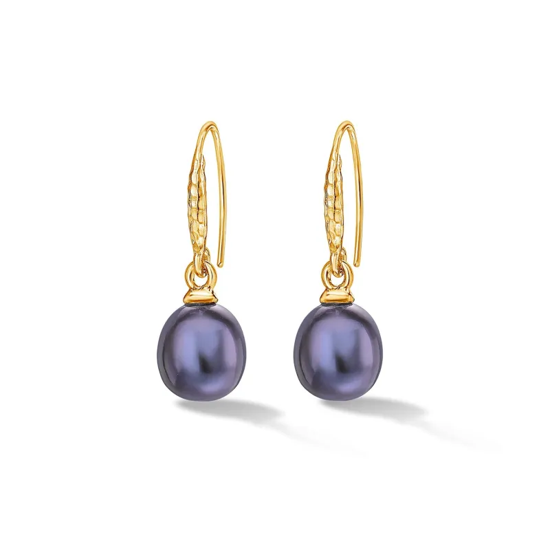 8mm Oval Peacock Luna Pearlâ„¢ Drop Earrings made by Dower & Hall