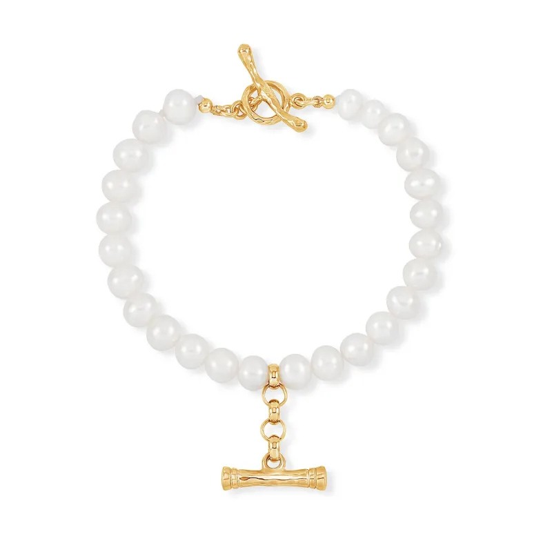White Pearl T-Bar Bracelet made by Dower & Hall