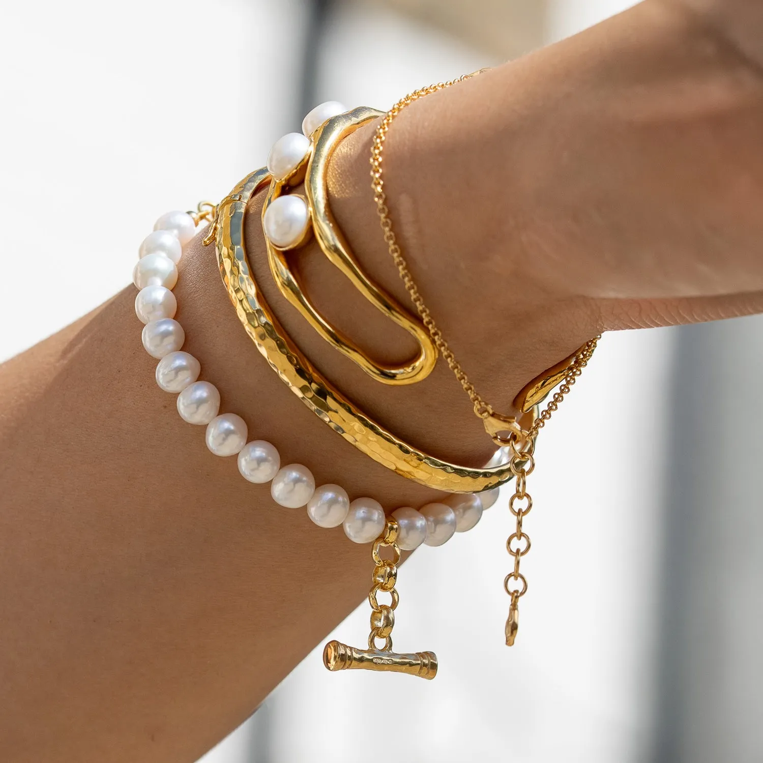 White Pearl T-Bar Bracelet sold by Dower & Hall product image thumbnail 4