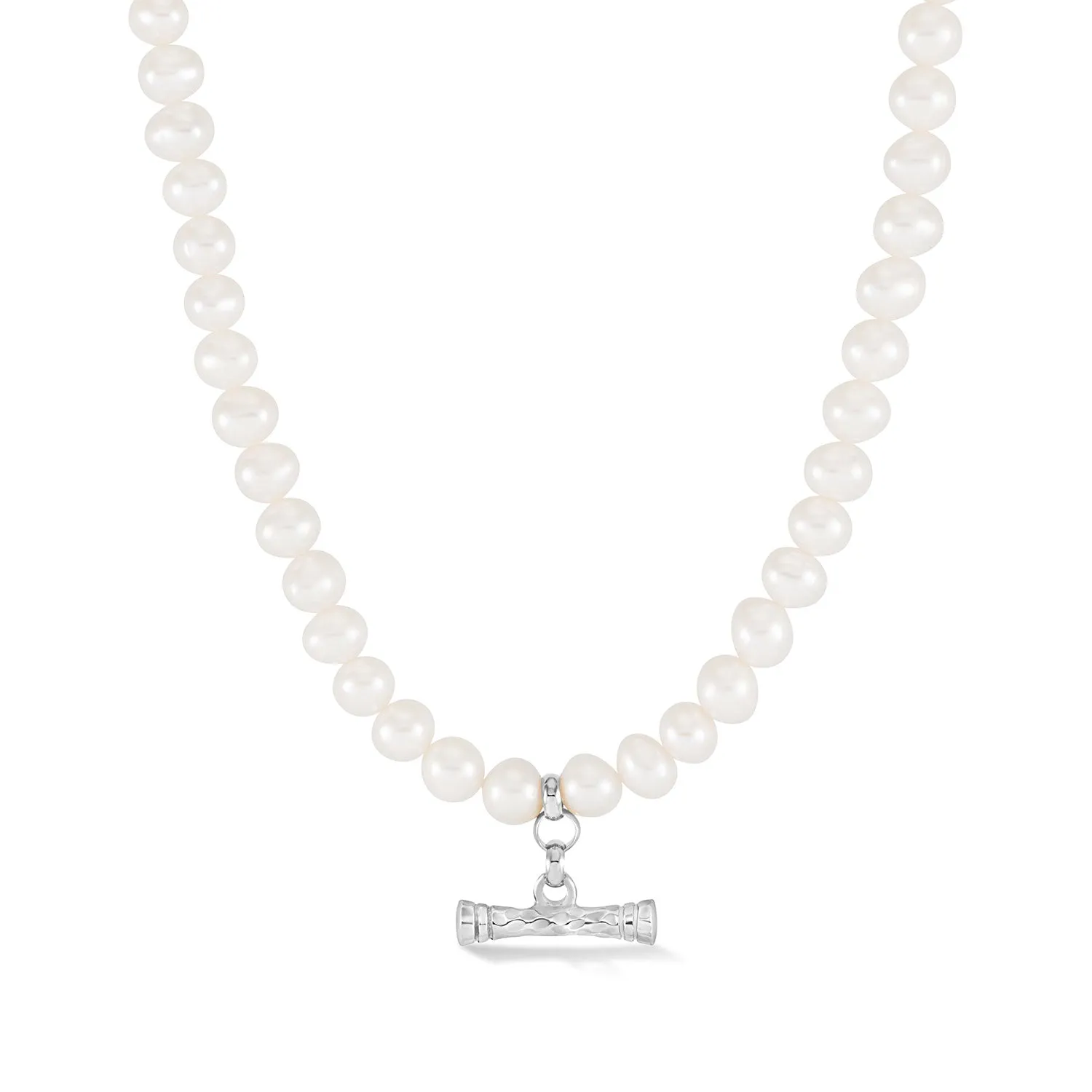 White Pearl Hammered T-Bar Necklace sold by Dower & Hall product image thumbnail 4