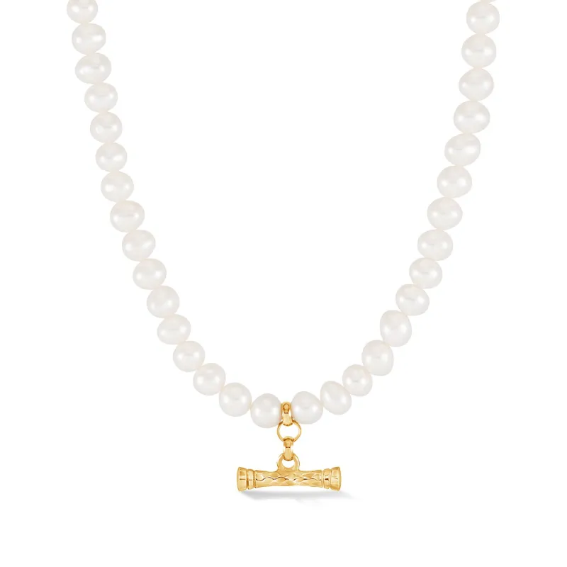 White Pearl Hammered T-Bar Necklace made by Dower & Hall