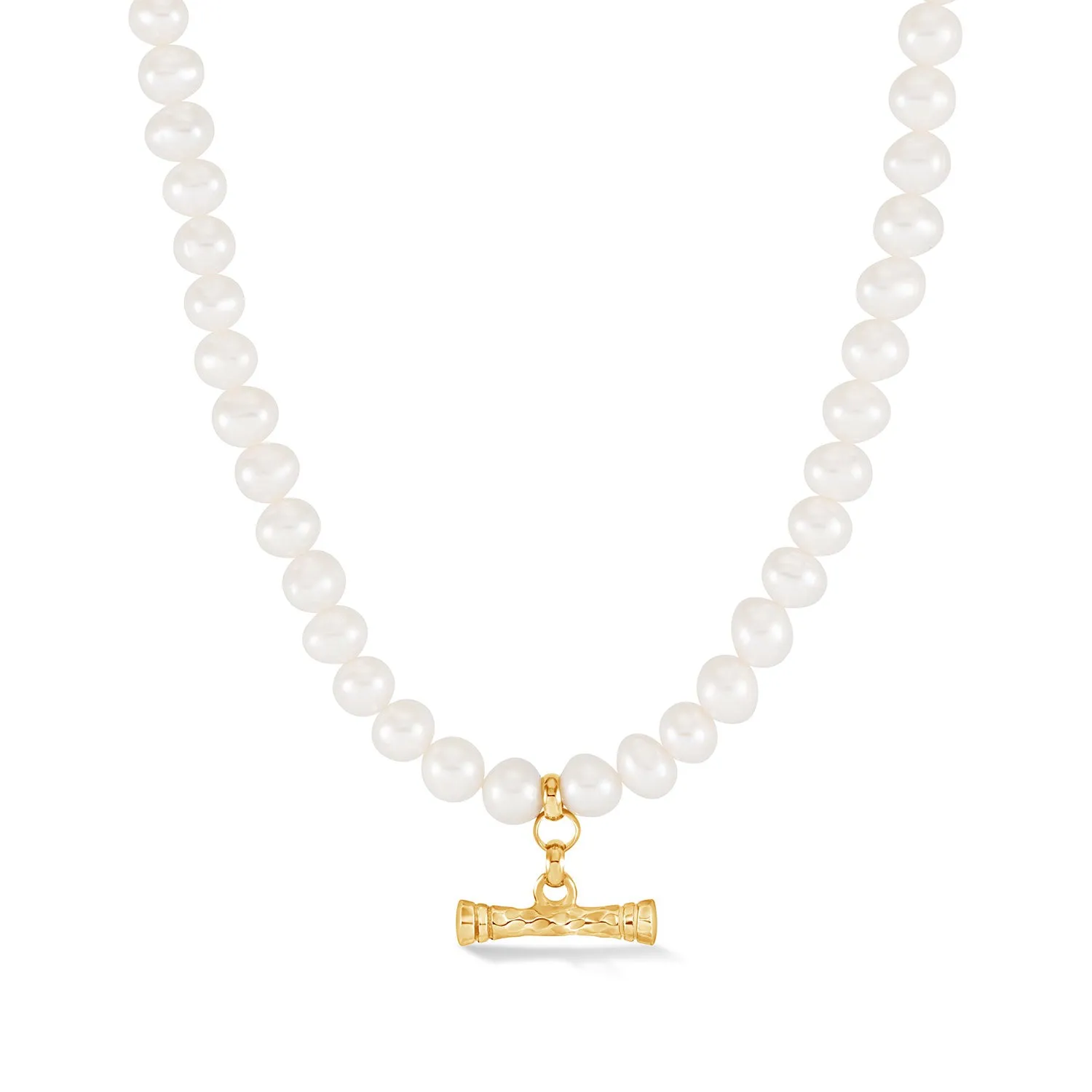 White Pearl Hammered T-Bar Necklace sold by Dower & Hall