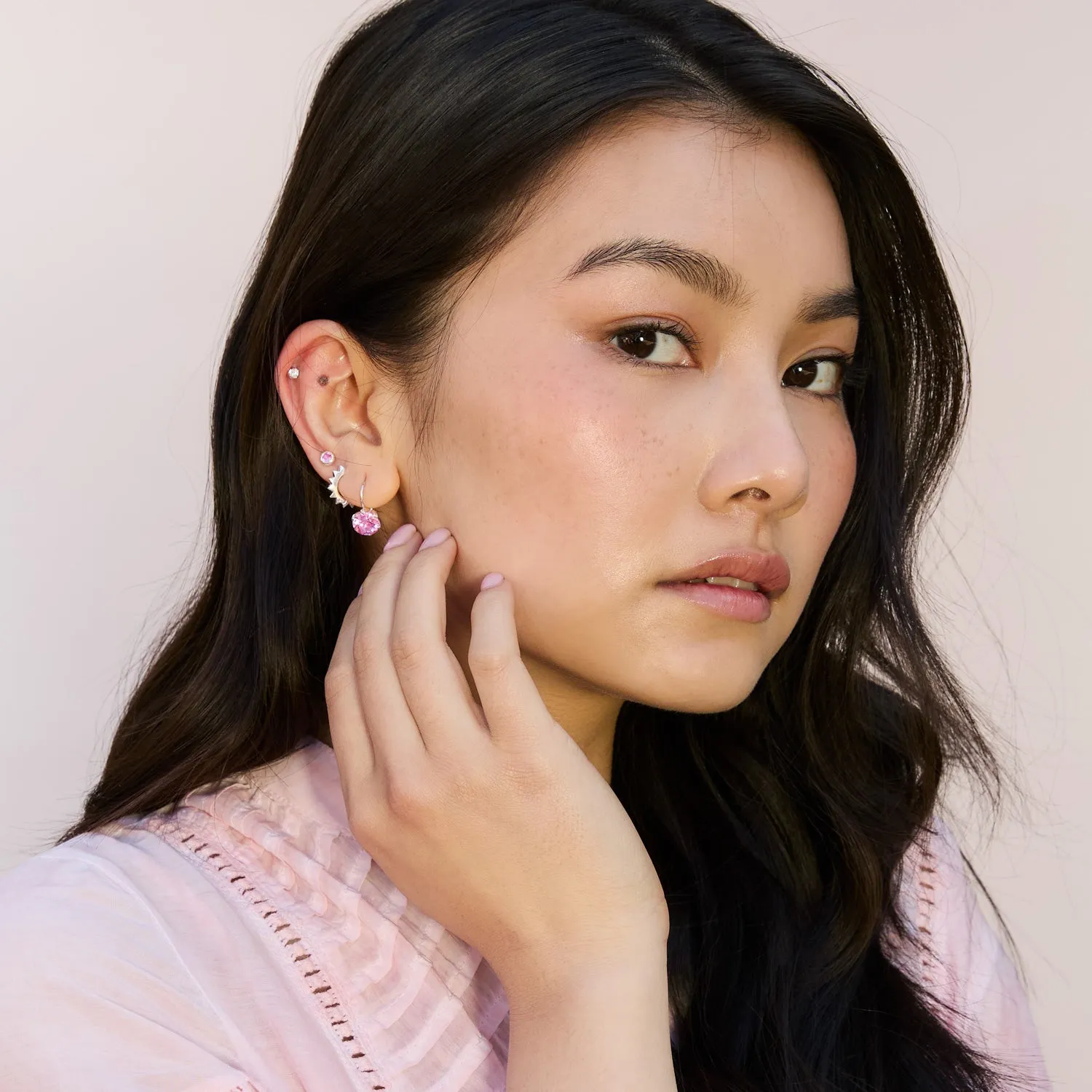 8mm Pink Quartz Lotus Earrings sold by Dower & Hall product image thumbnail 2