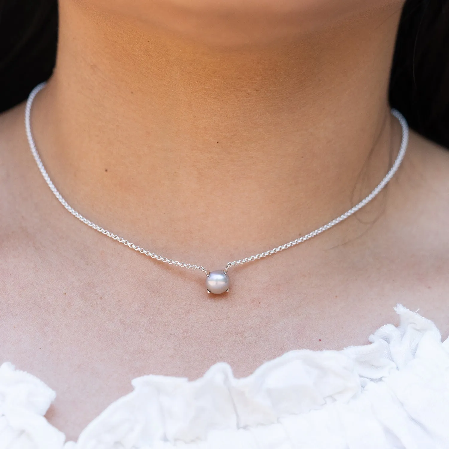 Dove Grey Claw-Set Timeless Pearl Pendant sold by Dower & Hall product image thumbnail 3