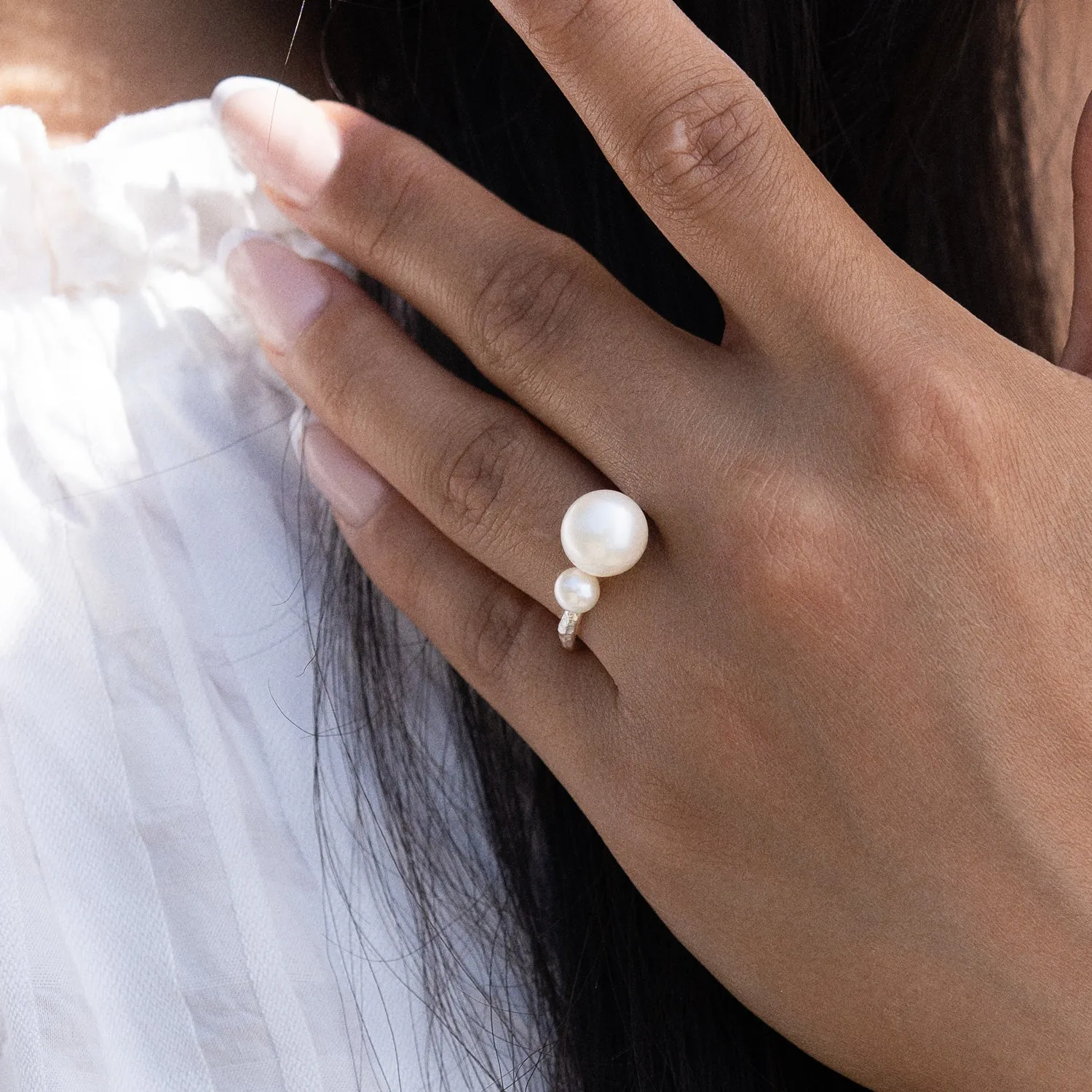 Double White Freshwater Pearl Ring sold by Dower & Hall product image thumbnail 3