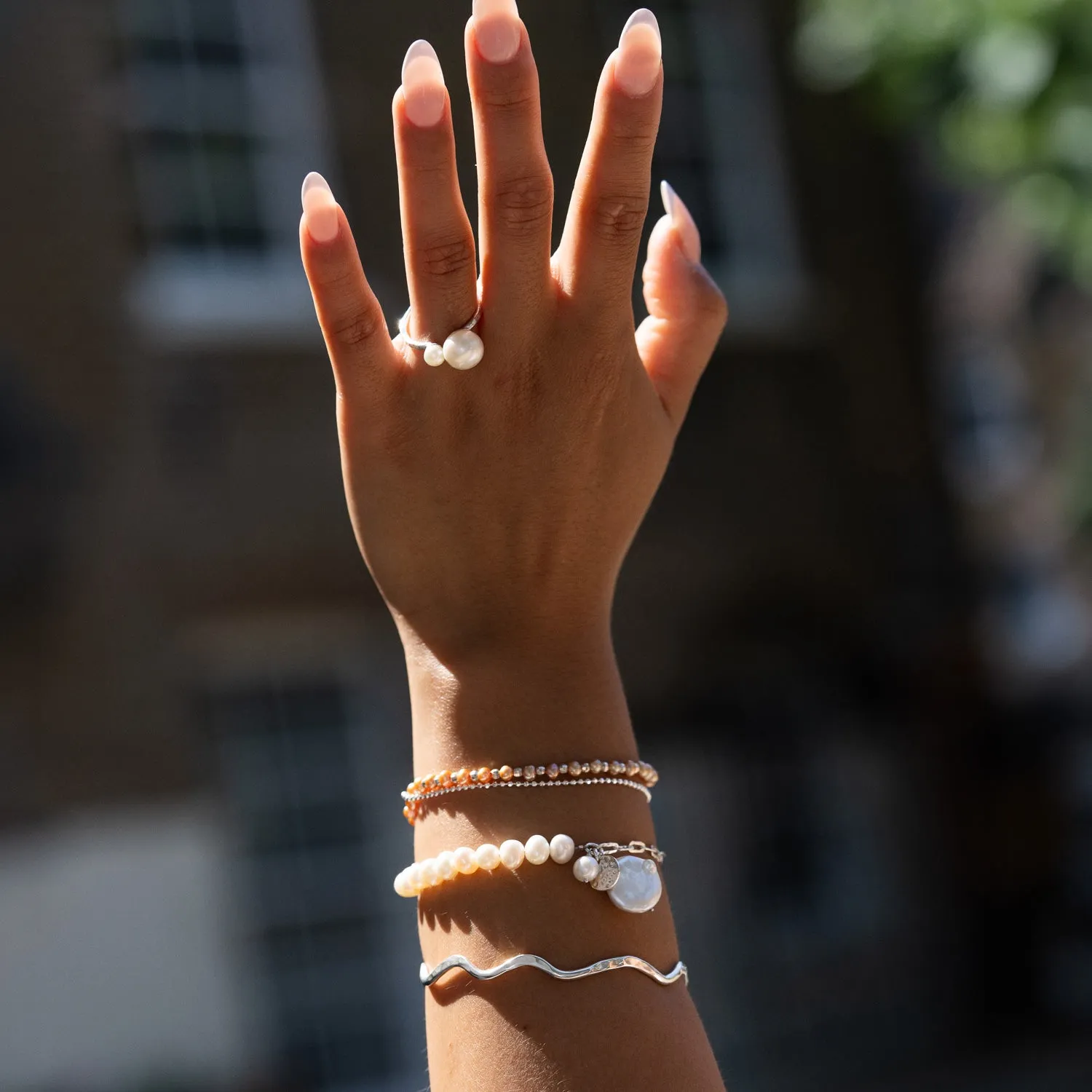 Double White Freshwater Pearl Ring sold by Dower & Hall product image thumbnail 5