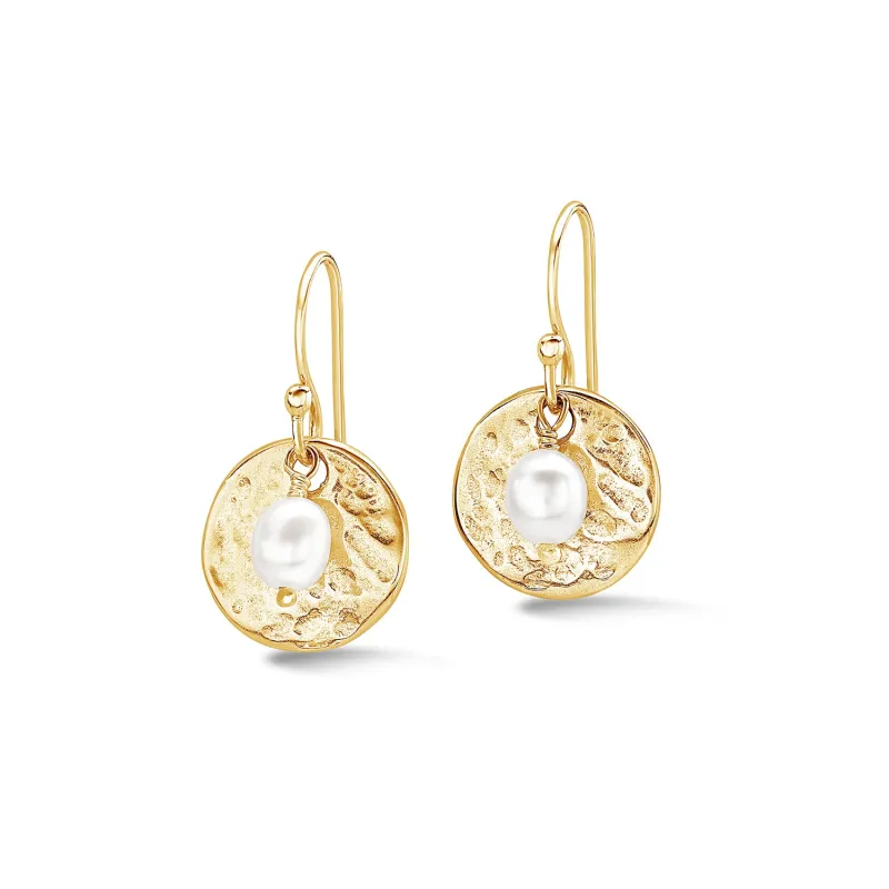 White Luna Pearl™ & Disc Earrings made by Dower & Hall