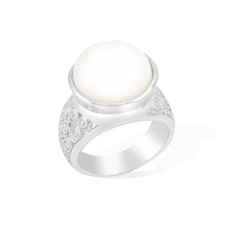 Spiral White Freshwater Luna Pearl™ Ring made by Dower & Hall