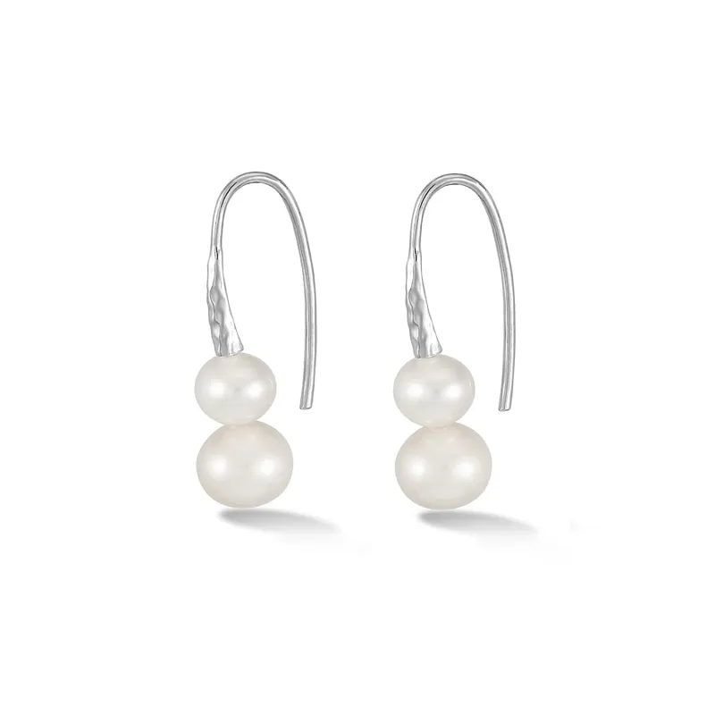 White Luna Pearl™ Duo Earrings made by Dower & Hall
