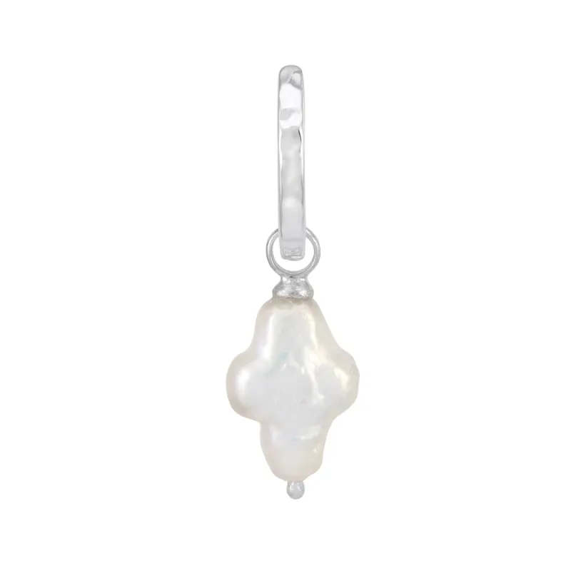 Men's Single White Cross Luna Pearl™ Hoop made by Dower & Hall