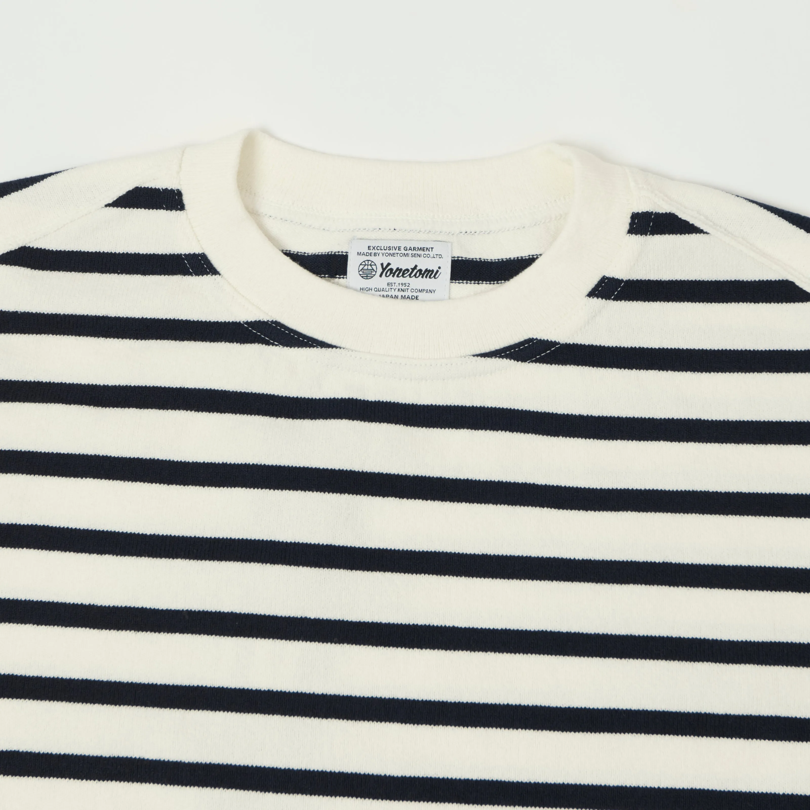 Yonetomi 'New Basic' Basque Stripe Pullover - White/Navy sold by Son of a Stag product image thumbnail 2
