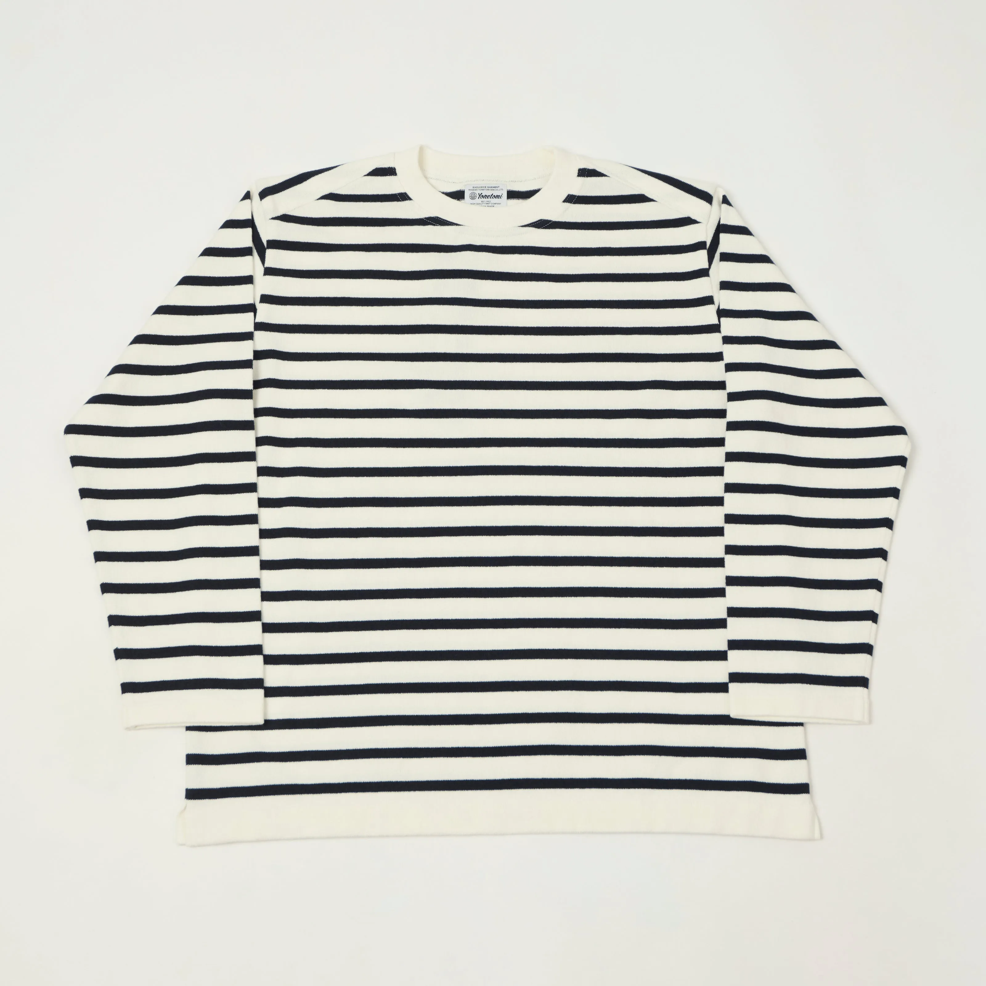 Yonetomi 'New Basic' Basque Stripe Pullover - White/Navy sold by Son of a Stag