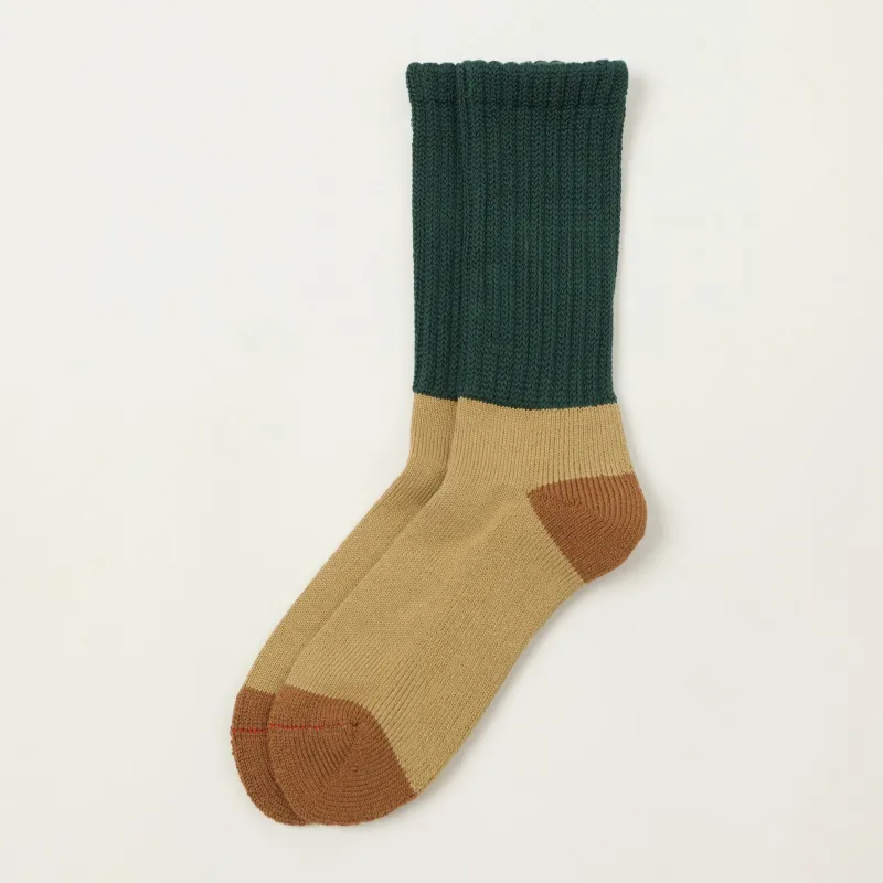 Rototo Multi Loose Pile Socks - Dark Green/Khaki sold by Son of a Stag