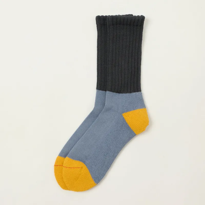 Rototo Multi Loose Pile Socks - Charcoal/Light Blue sold by Son of a Stag