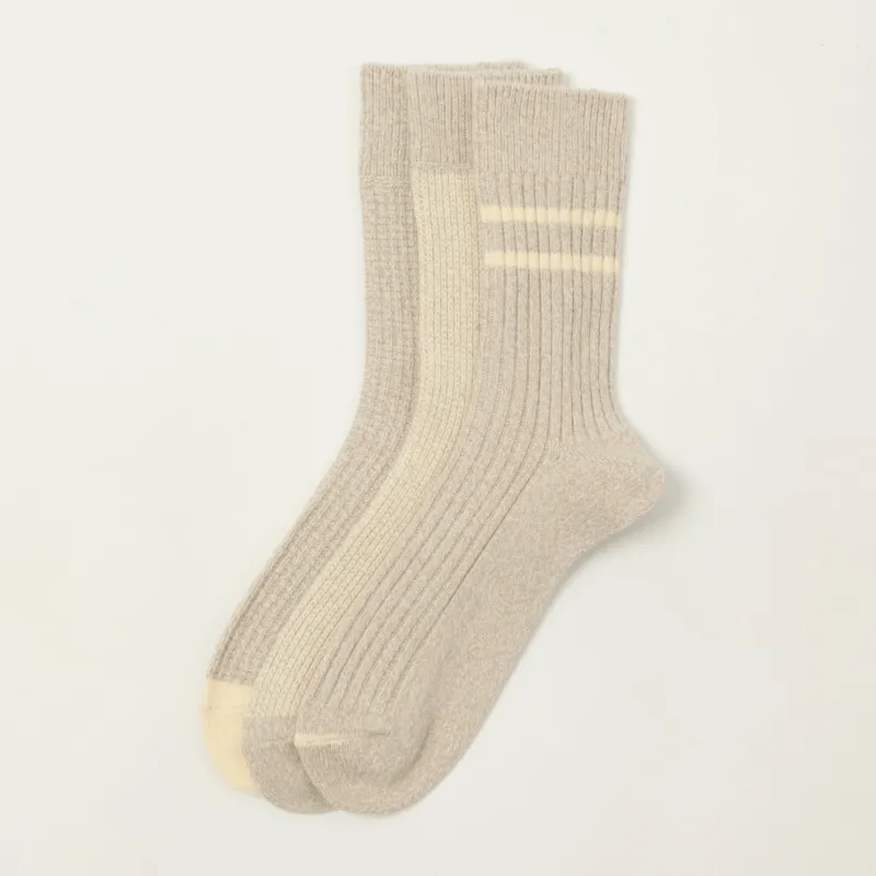 Rototo Recycled Cotton/Wool Daily 3 Pack Socks - Off White/Grey sold by Son of a Stag