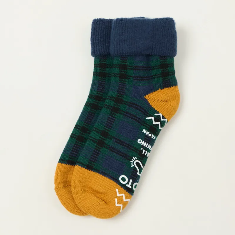 Rototo Comfy Room Socks Check - Navy/Green sold by Son of a Stag