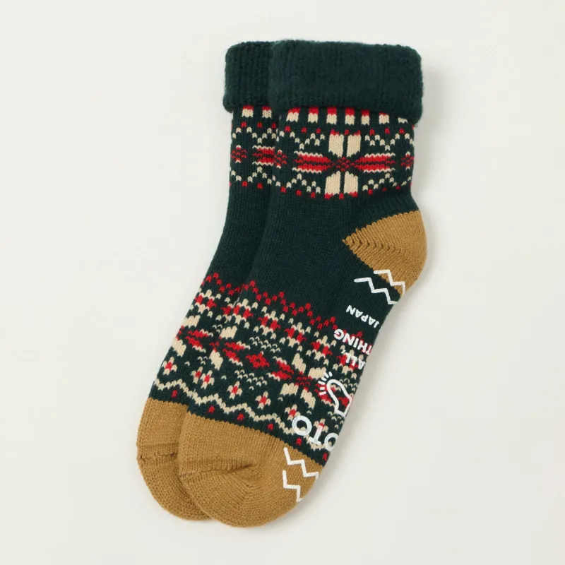 Rototo Comfy Room Socks Snow Flake - Forest Green sold by Son of a Stag