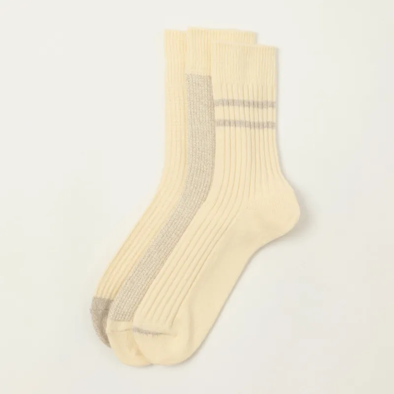 Rototo Recycled Cotton/Wool Daily 3 Pack Socks - Neutrals sold by Son of a Stag