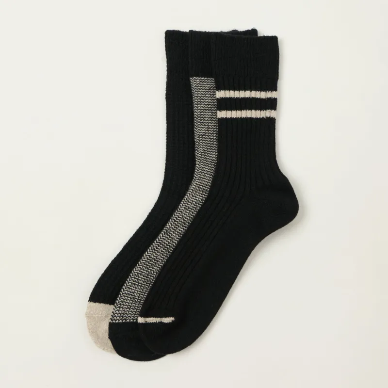 Rototo Recycled Cotton/Wool Daily 3 Pack Socks - Black/Grey sold by Son of a Stag
