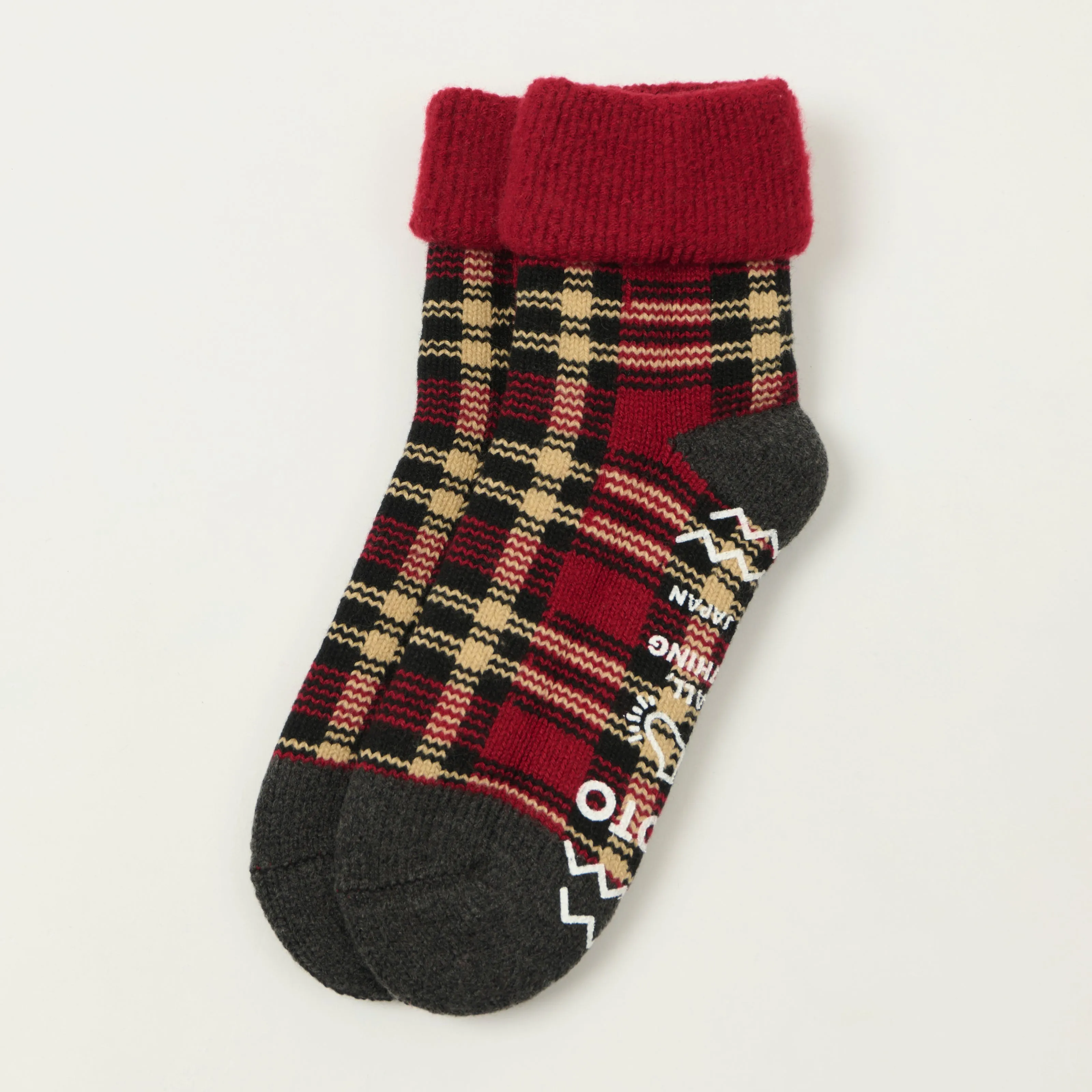 Rototo Comfy Room Socks Check - Dark Red/Black sold by Son of a Stag